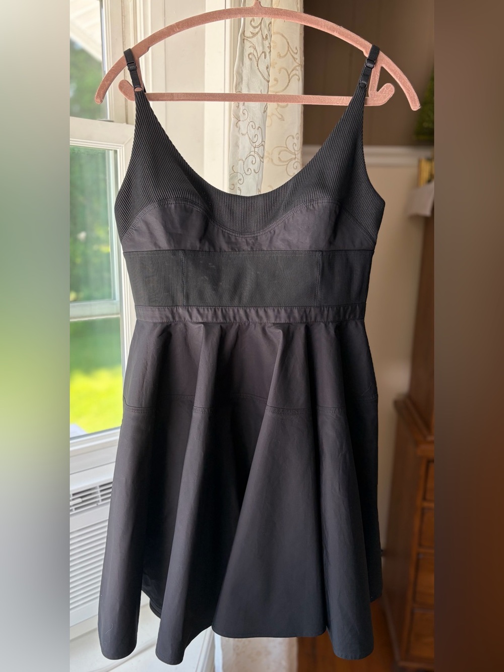 Alexander Wang Hybrid Poplin Fit/Flare Black Mini Dress Designer Lux Edgy  Sz 10